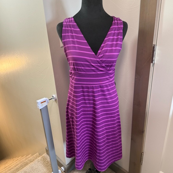 Eddie Bauer Dresses & Skirts - Eddie Bauer V-Neck Stretch Fit and Flare Purple Stripe Dress Travex Athleisure S
